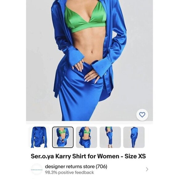 Ser.o.ya Karry Shirt 95% Silk Size Small Blue Collared Blouse Retail $395 X - Picture 14 of 15